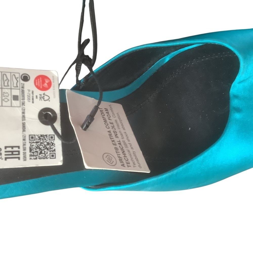 Zara Satin Teal Mule Heels Square Toe Slip On Sandals NWT Sz 6 (36) - Picture 8 of 8